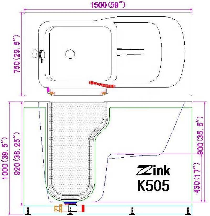 K505 Barrier-free sitting style walk-in bathtub for the elderly 